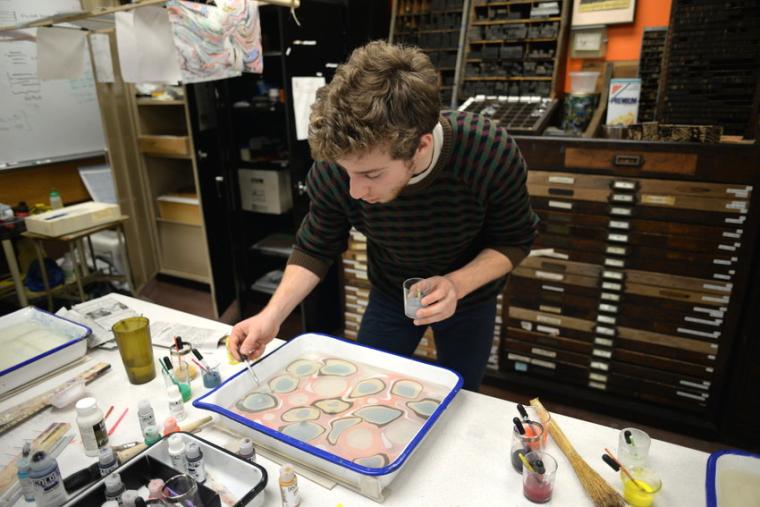 Student in the letterpress studio 