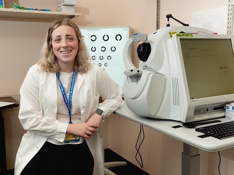 Student in medical office.