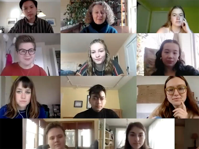 students in a Zoom meeting screenshot.