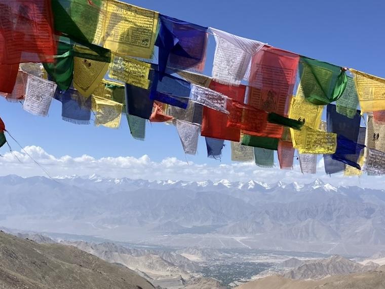 View of flags and mountains.