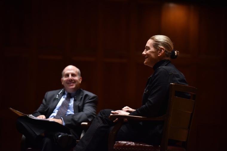 Martine Rothblatt on stage with Marvin Krislov