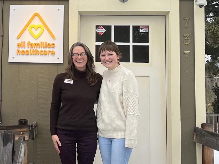 Annie Griffith and her internship mentor, Helen Weems, outside All Families Healthcare.