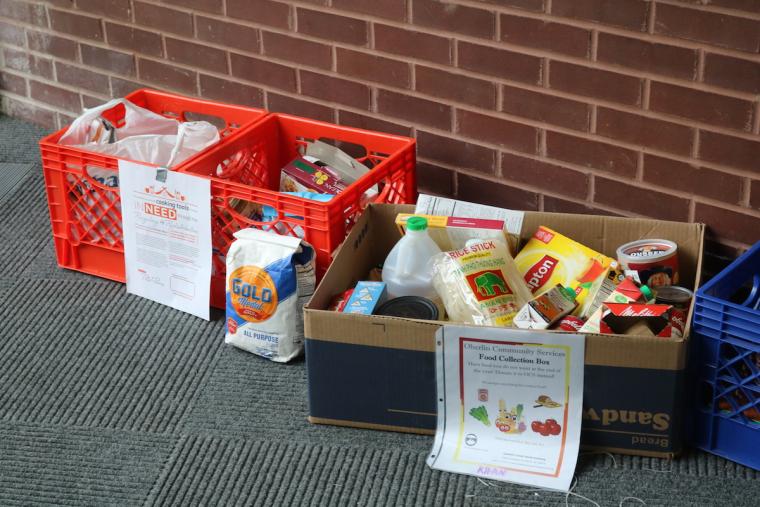 Boxes containing donated food items