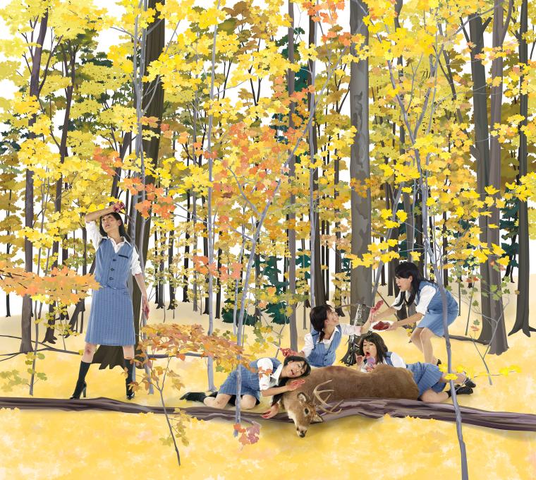 Artistic image of women in forest