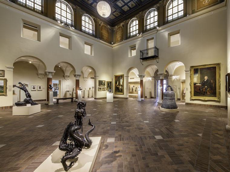 Interior of Allen Art Museum with focus on sculpture court and Coilng Dragon