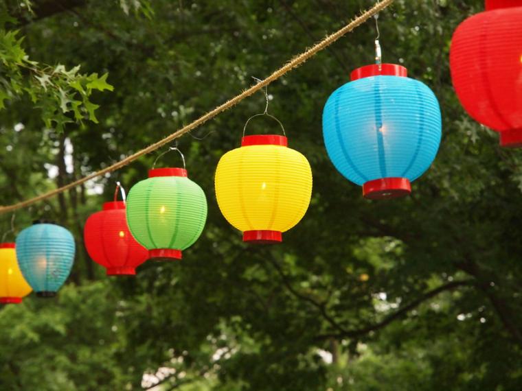 Chinese lanterns strung along Tappan Square