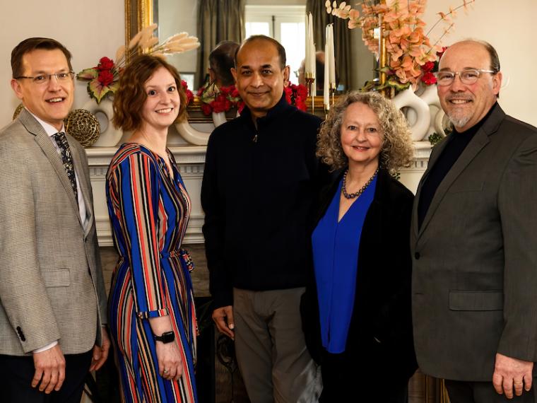 Faculty honorees pose for a photo at the home of President Ambar.