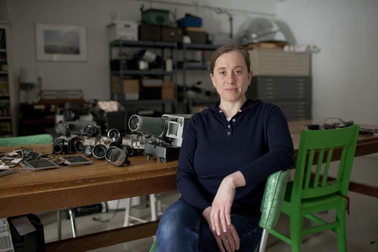 professor with art equipment