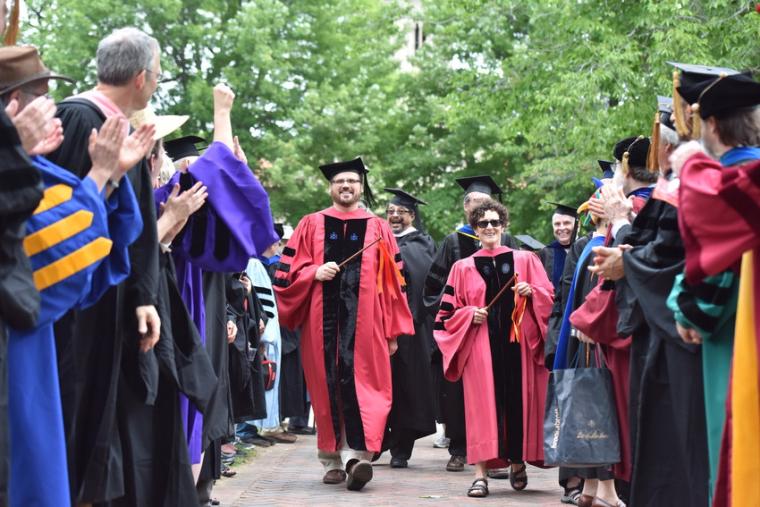 Faculty walk at commencement ceremony