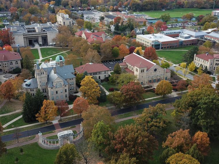 autumn aerial scene of Oberlin's campus.