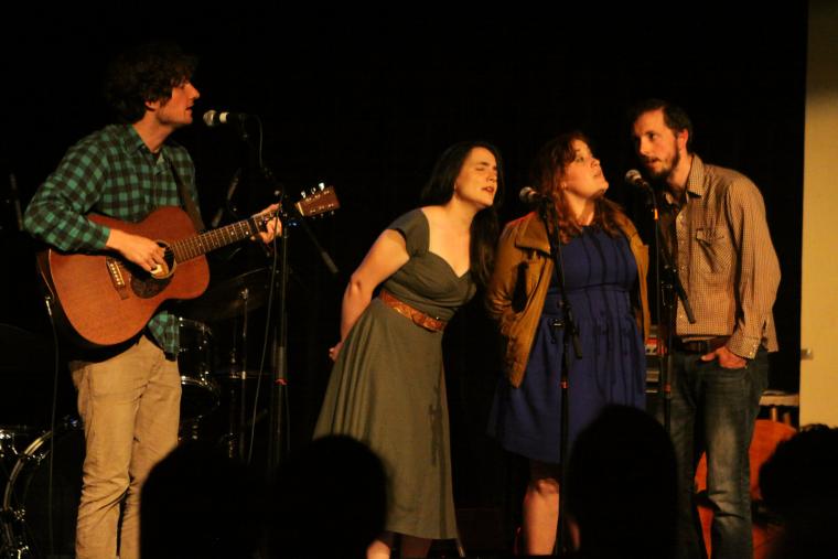 Sam Amidon, Emily Miller, Zara Bode, and Stefan Amidon perform in the Cat in the Cream at Folk Fest 2014