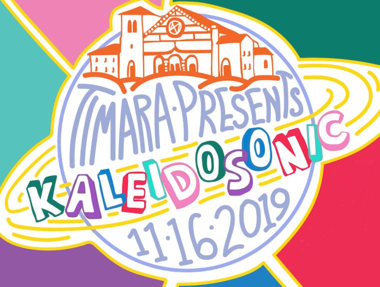 TIMARA presents Kaleidosonic, November 16, 2019. Illustration of Finney Chapel atop a globe.
