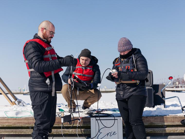 Geology research team collects winter data from Lake Erie