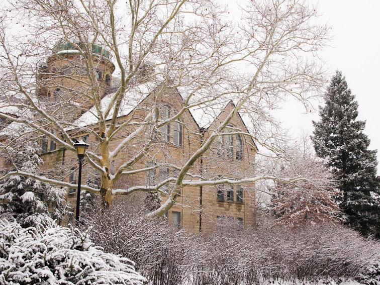 Peters Hall on a snowy day