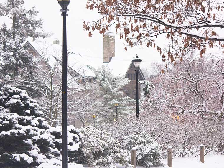 snow on Oberlin's campus 