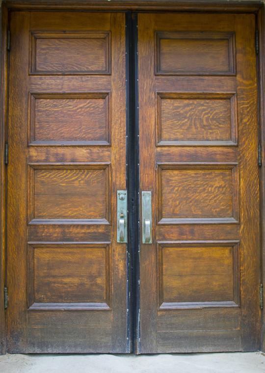 Wooden double doors.