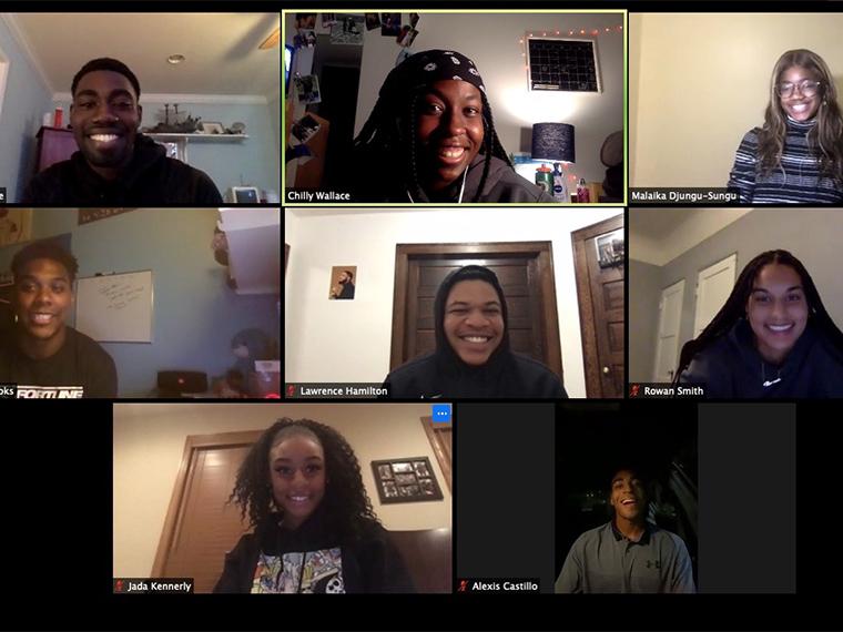 Zoom screen shot of members of the Black Student Athlete Group.