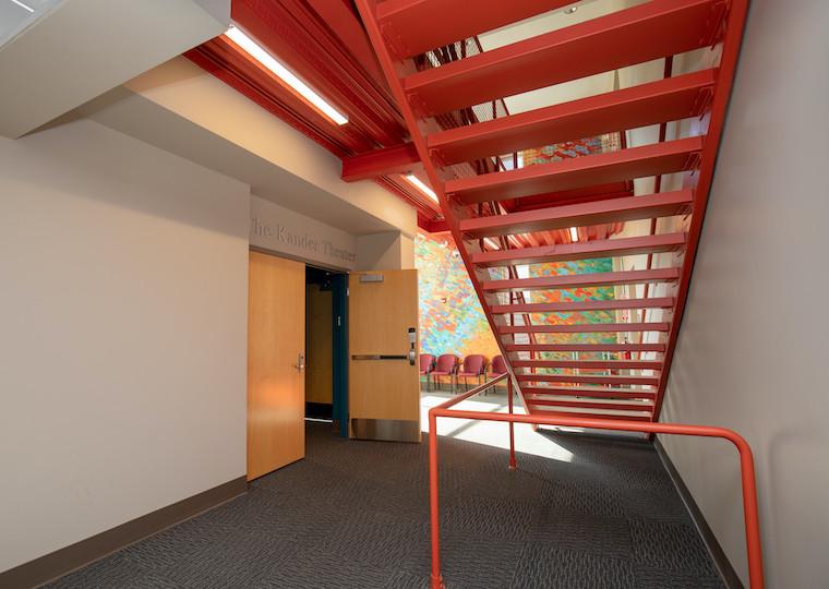 A red metal staircase