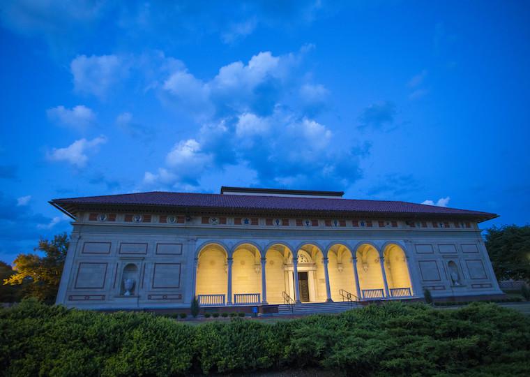 A museum at night.