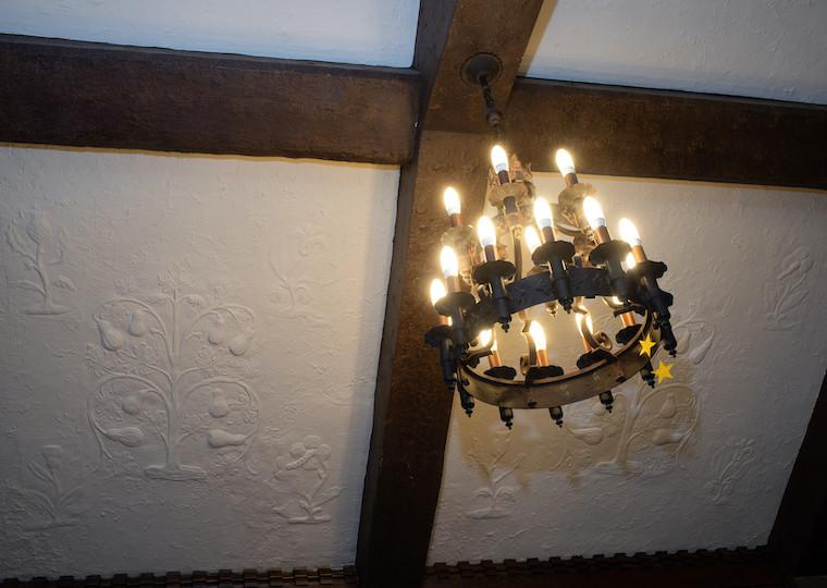 A wooden chandelier