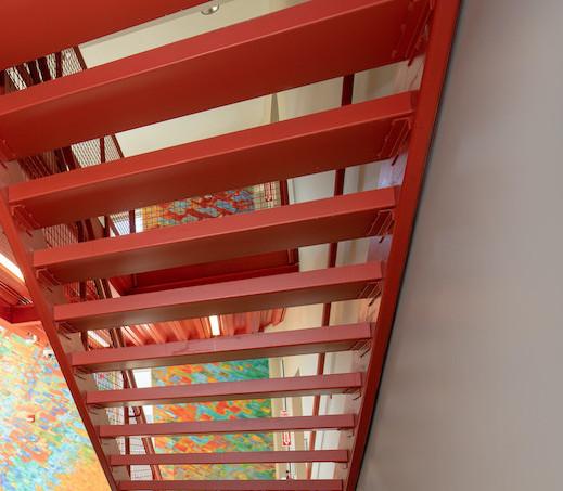 Red metal staircase.