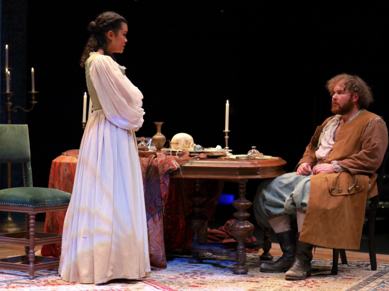 Anire Kim Amoda as Aphra Behn and Sam Browning as William Scot in Or, by Liz Duffy Adams, Directed by Chris Flaharty, Dec 8-11, 2022