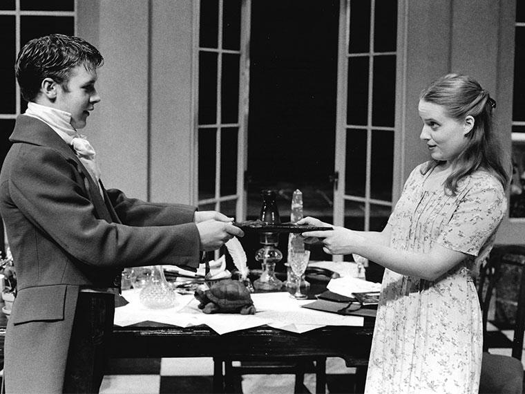 Stefan Grube as Gus Coverly, Abigail Scott as Hannah Jarvis in Arcadia, written by Tom Stoppard, Directed by Jane S. Armitage, Sep 26-28, 1997
