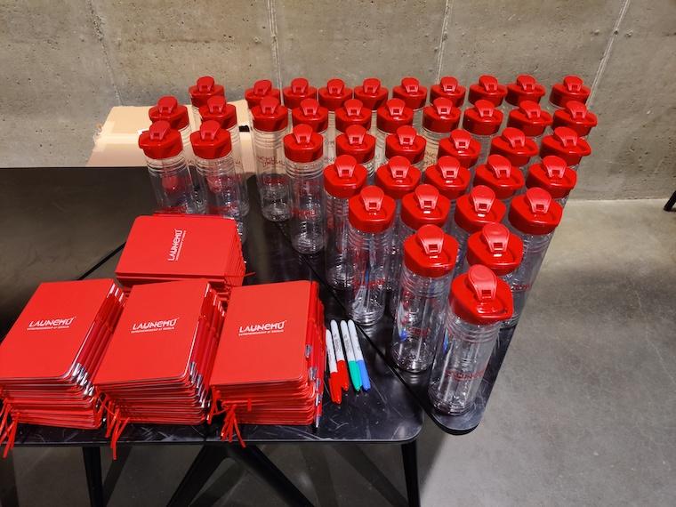 water bottles and markers for bootcamp members