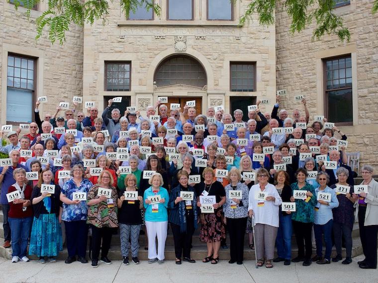 Photo of Class of 1967 with cards at CRW 2017