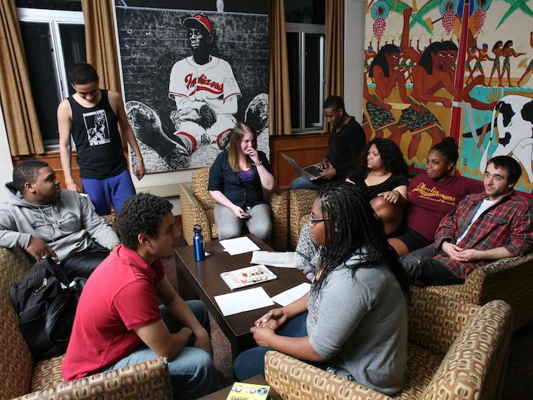Students meeting in the lobby of Afrikan Heritage House.