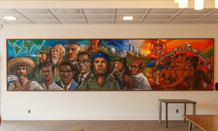 A mural of important people in a dorm