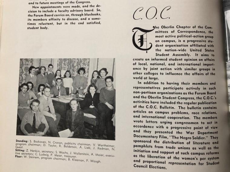 Oberlin Chapter of Committees of Correspondence in 1945.
